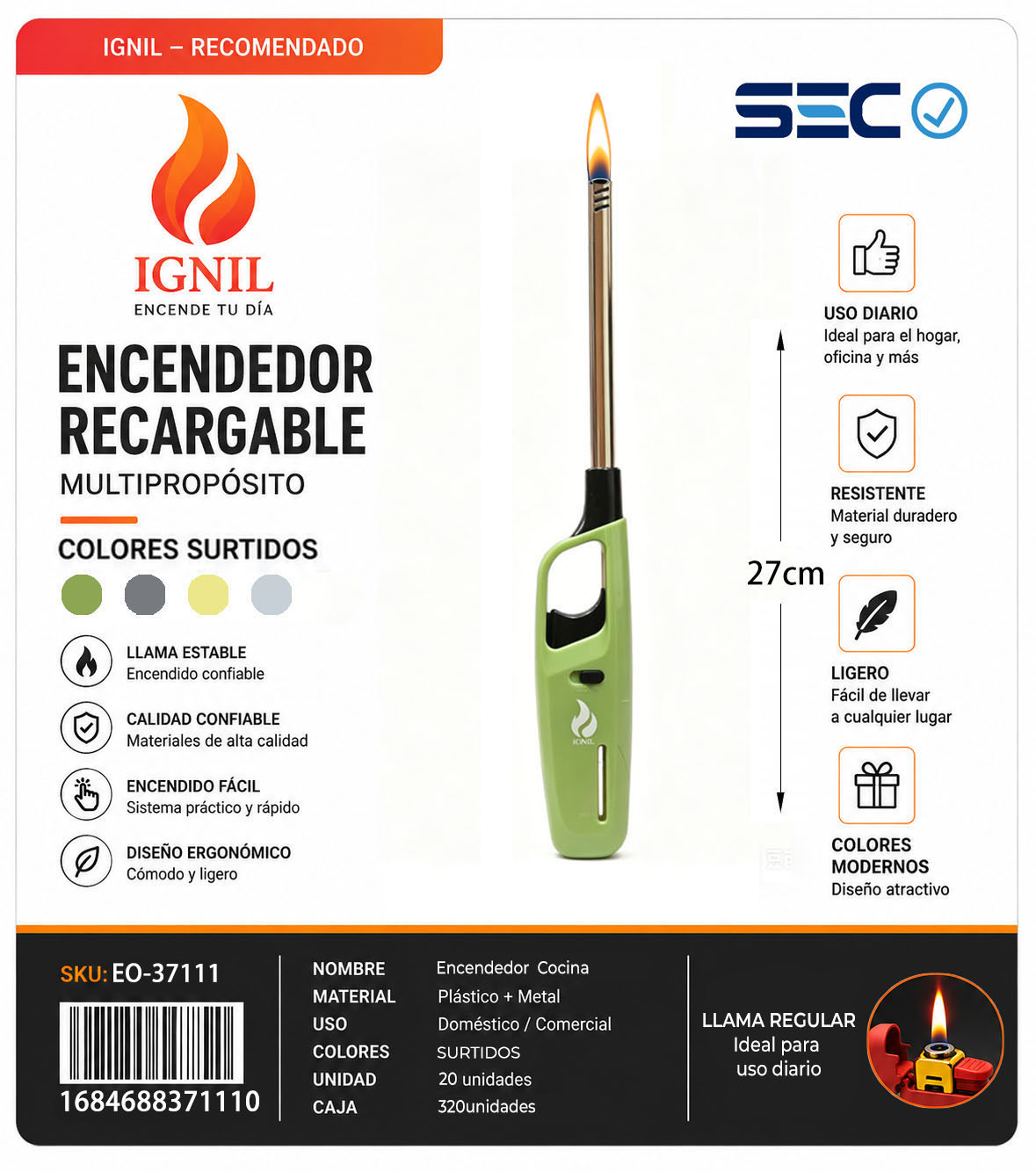 Encendedor de Cocina Multiusos con Mango Ergonómico 20X