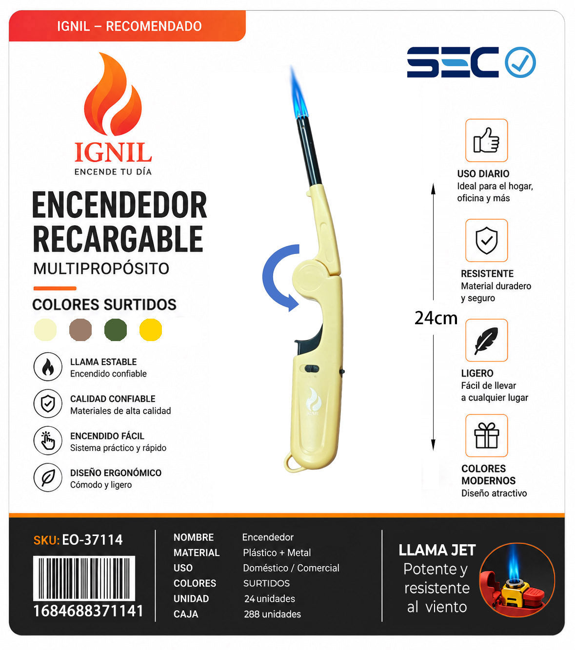 Encendedor de Cocina Multiusos con Mango Ergonómico Doblable Llama Jet 24X