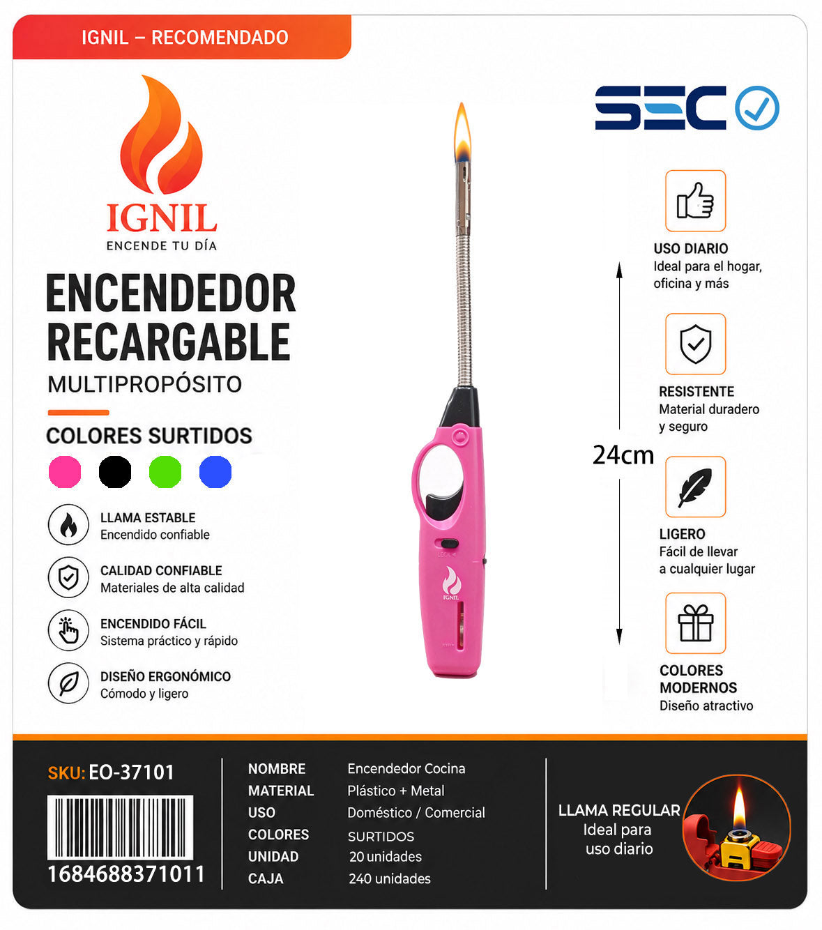 Encendedor de Cocina con Cuello Flexible y Seguro para Niños 20X